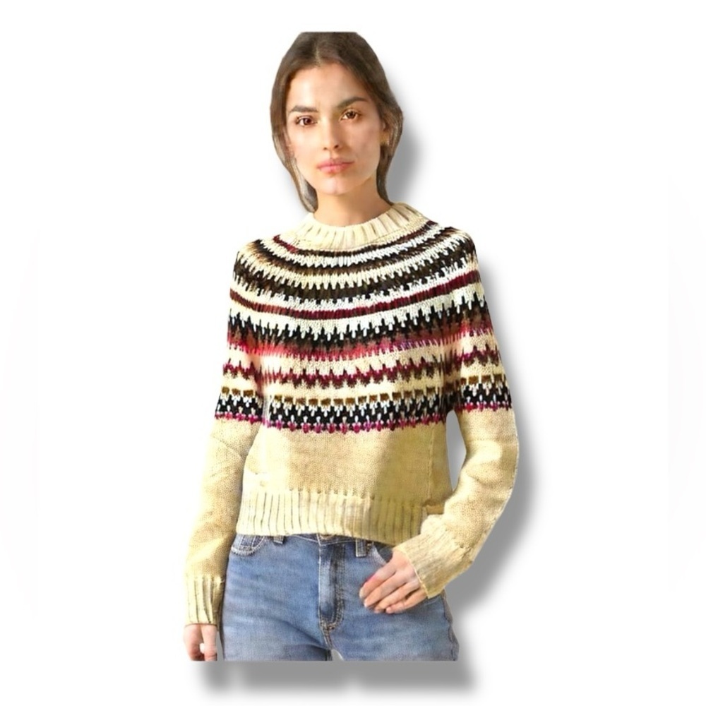 LOVE Tree Fair Isle Acrylic Beige Sweater Sz Small